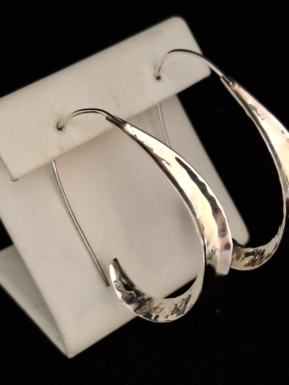 Silver Hammered Open Hoop Earrings - Women Jewelry